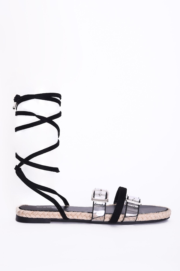 Shnoo Lace Up Clear Buckle Strap Sandals