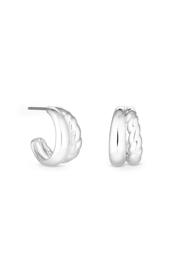 Jon Richard Jon Richard Silver Plated Stainless Steel Polished And Textured Hoop Earrings