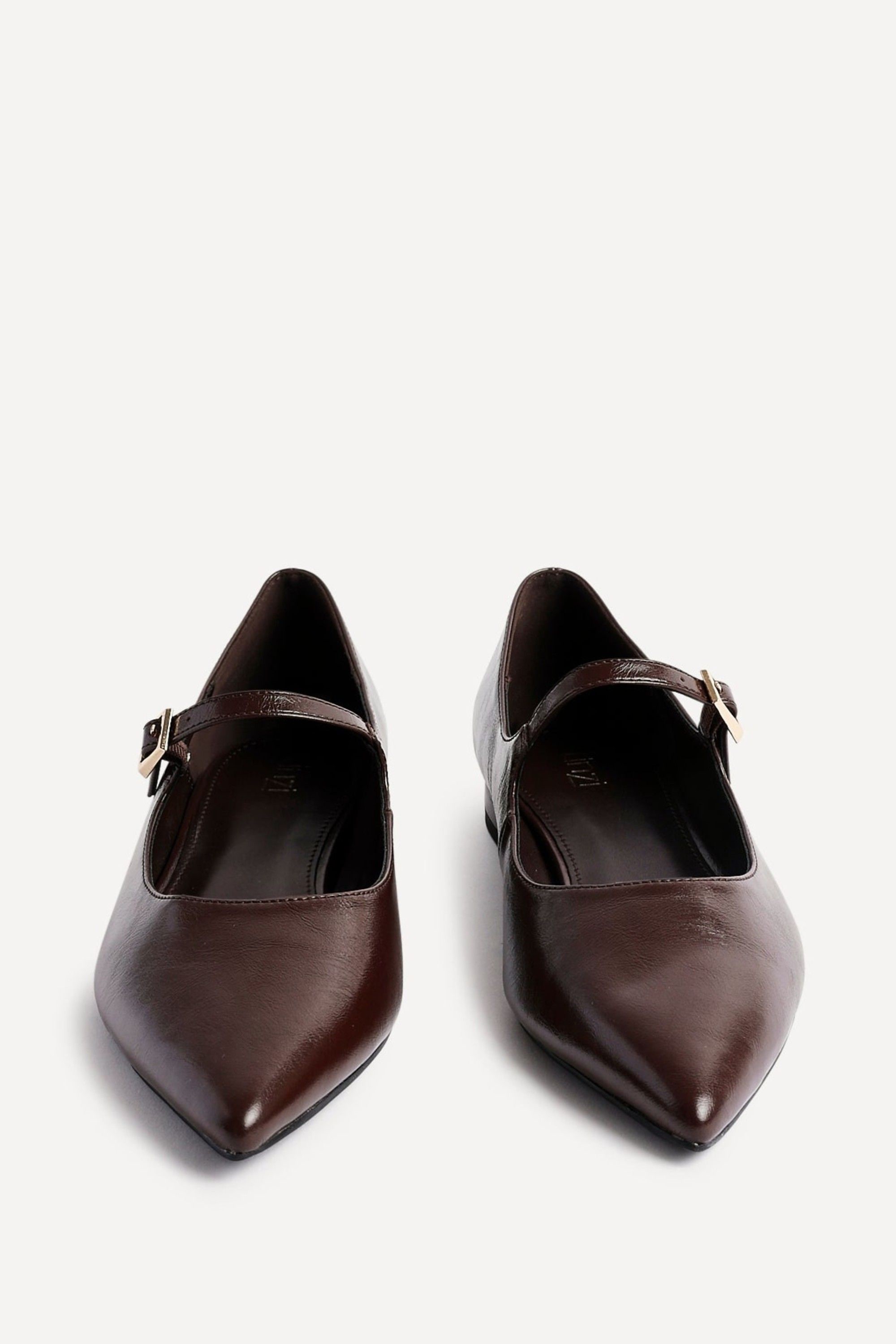 Linzi Seattle Brown Faux Leather Pointed Toe Mary Jane Flats image 3