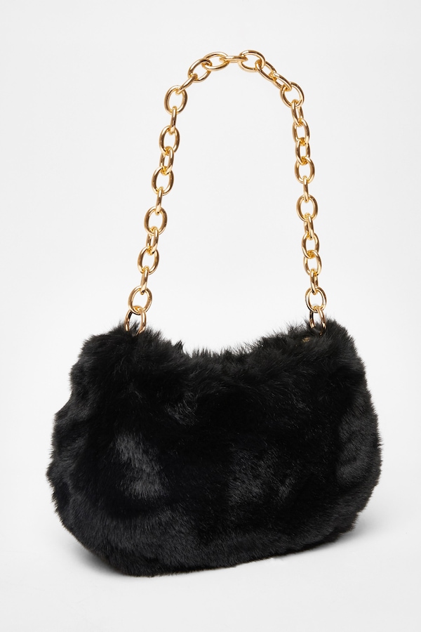 Quiz Black Faux Fur Shoulder Bag