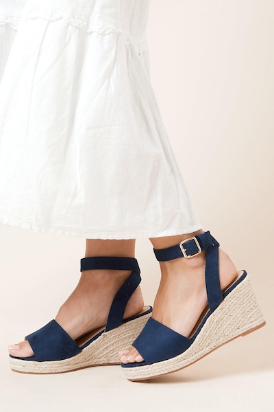 Dorothy Perkins Wide Fit Rebekah Peep Toe Espadrille Wedge Sandals Navy