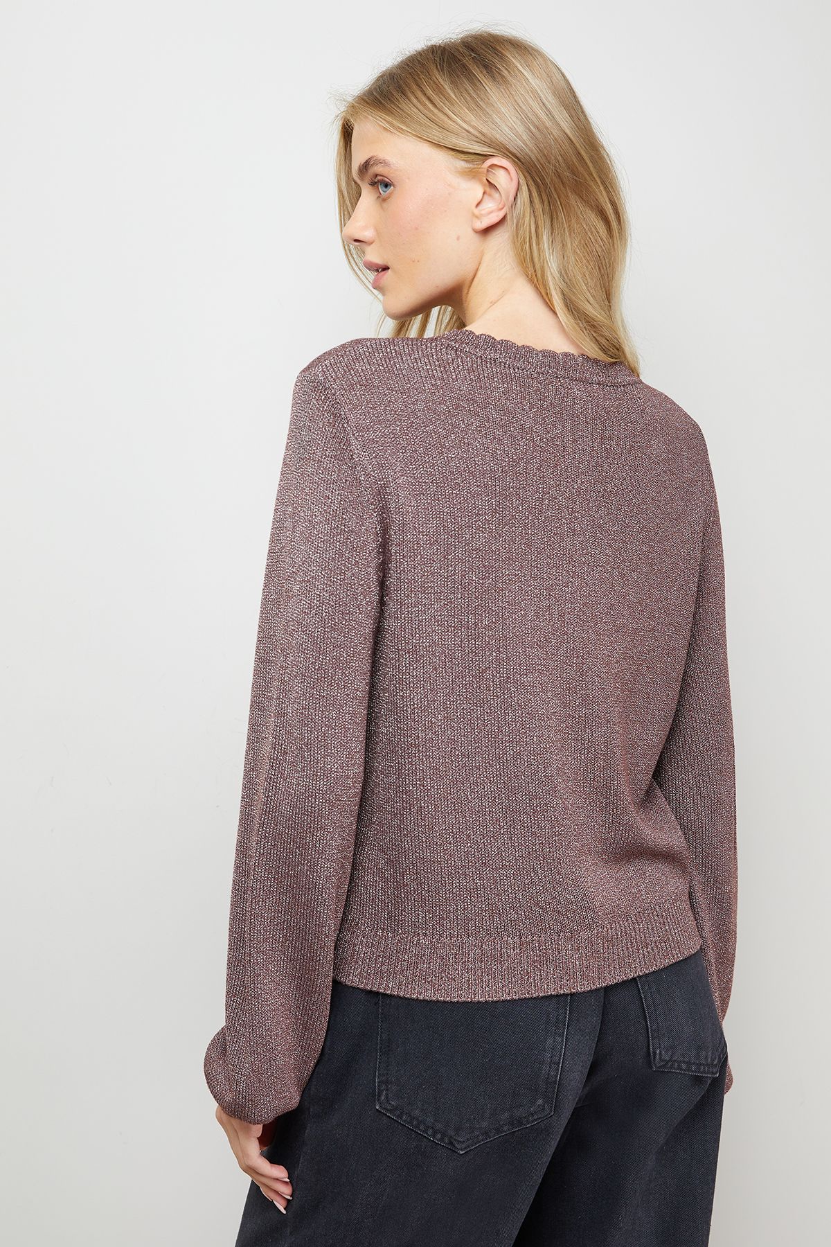 Oasis Scallop Neck Button Down Cardigan Berry image 3