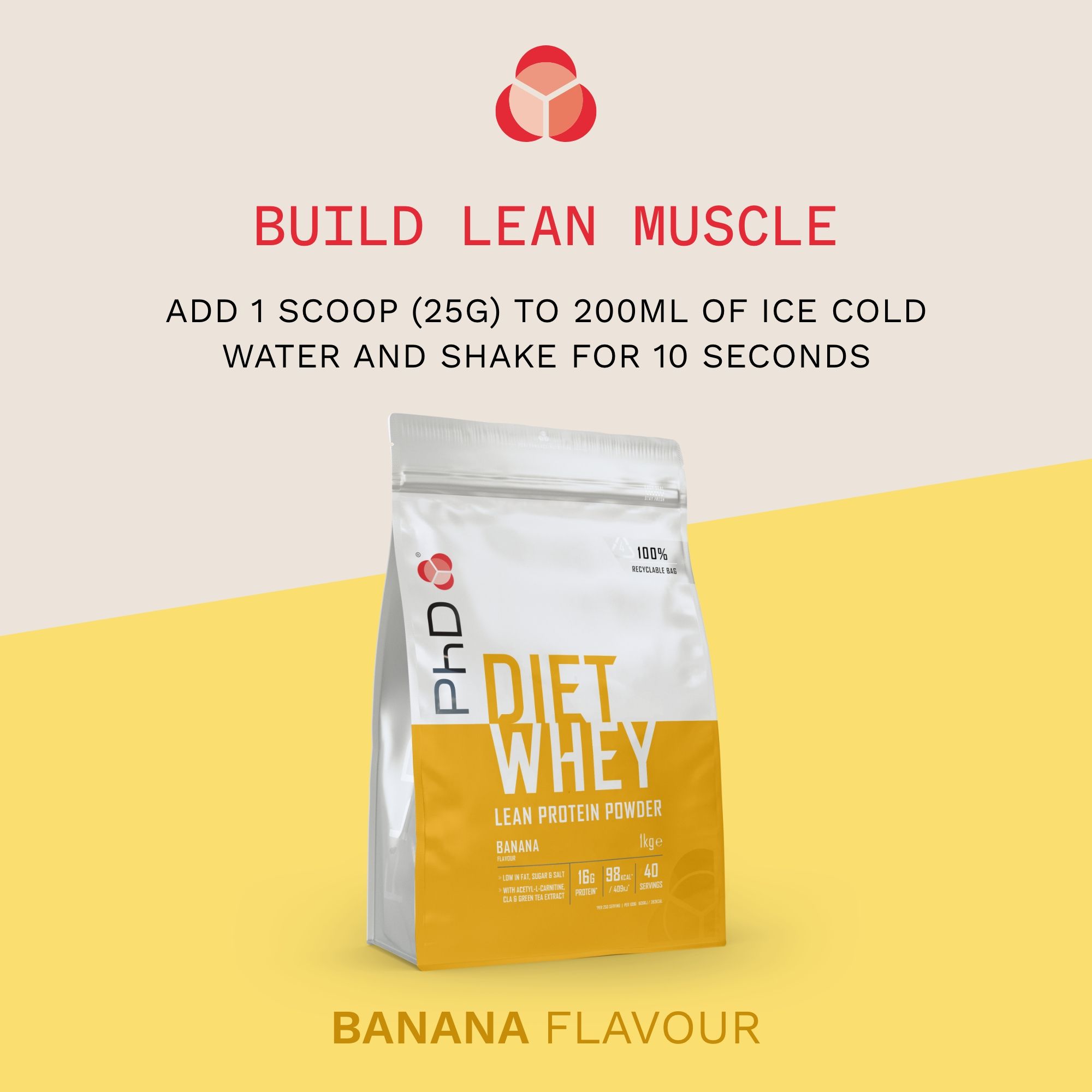 PhD Nutrition Diet Whey Protein Powder Banana 2KG image 3