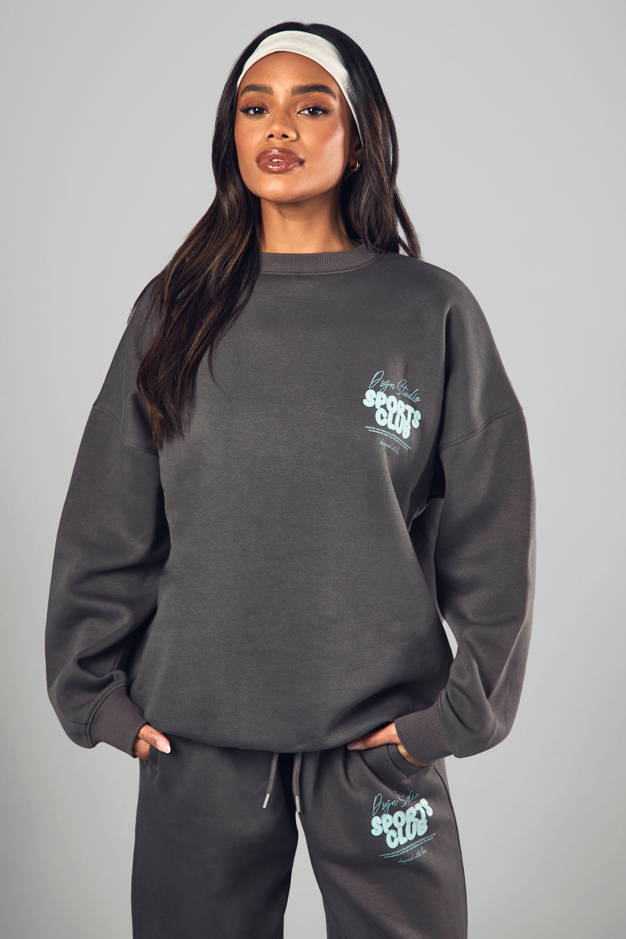 DSGN Studio DSGN Studio Sports Bubble Slogan Oversized Sweatshirt Charcoal image 2