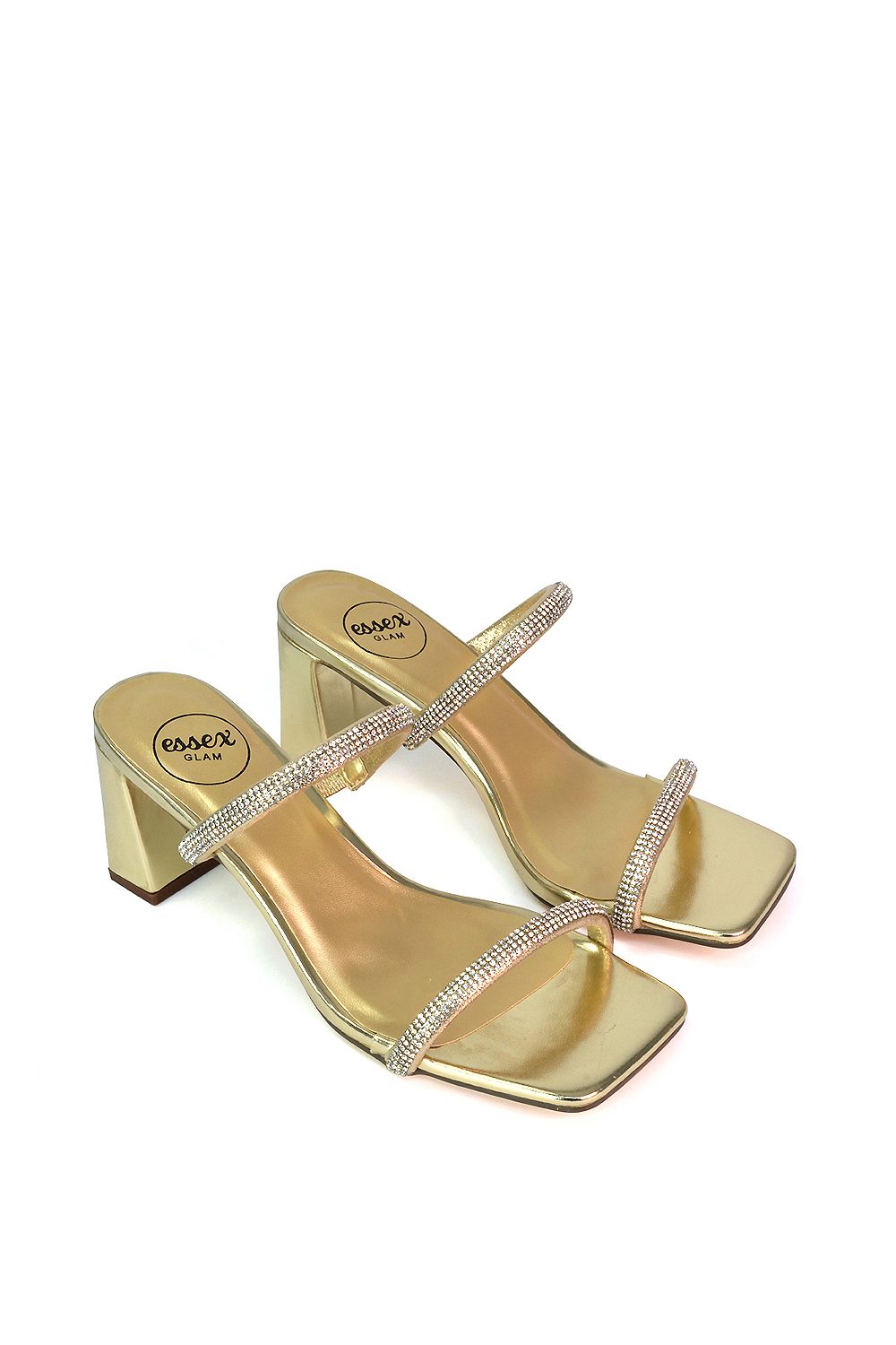 XY London 'Holden' Diamante Strap Square Toe Mid Block Heel Sandal Mules image 4