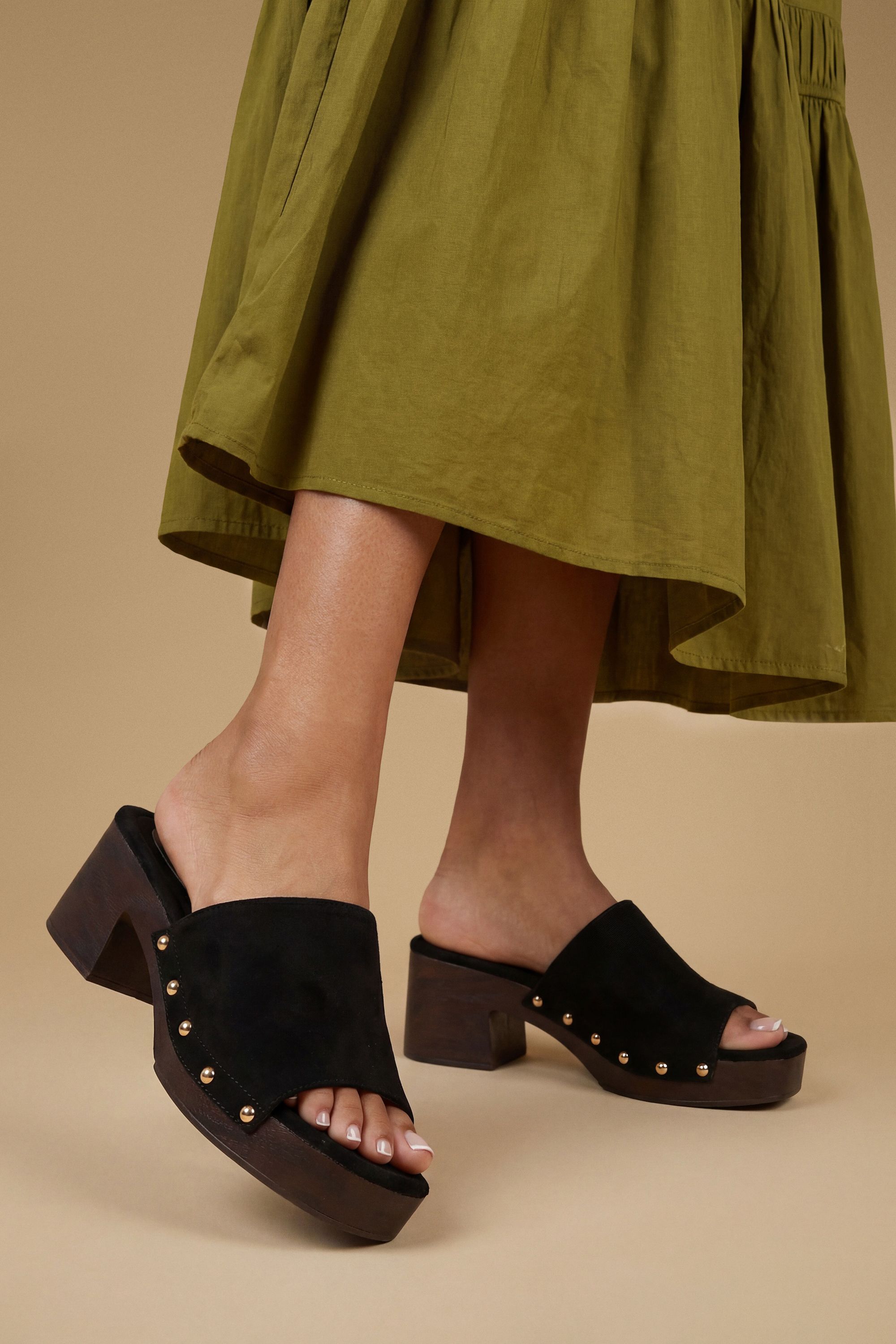 Oasis Henrie Faux Suede High Heeled Mule Sandals Black