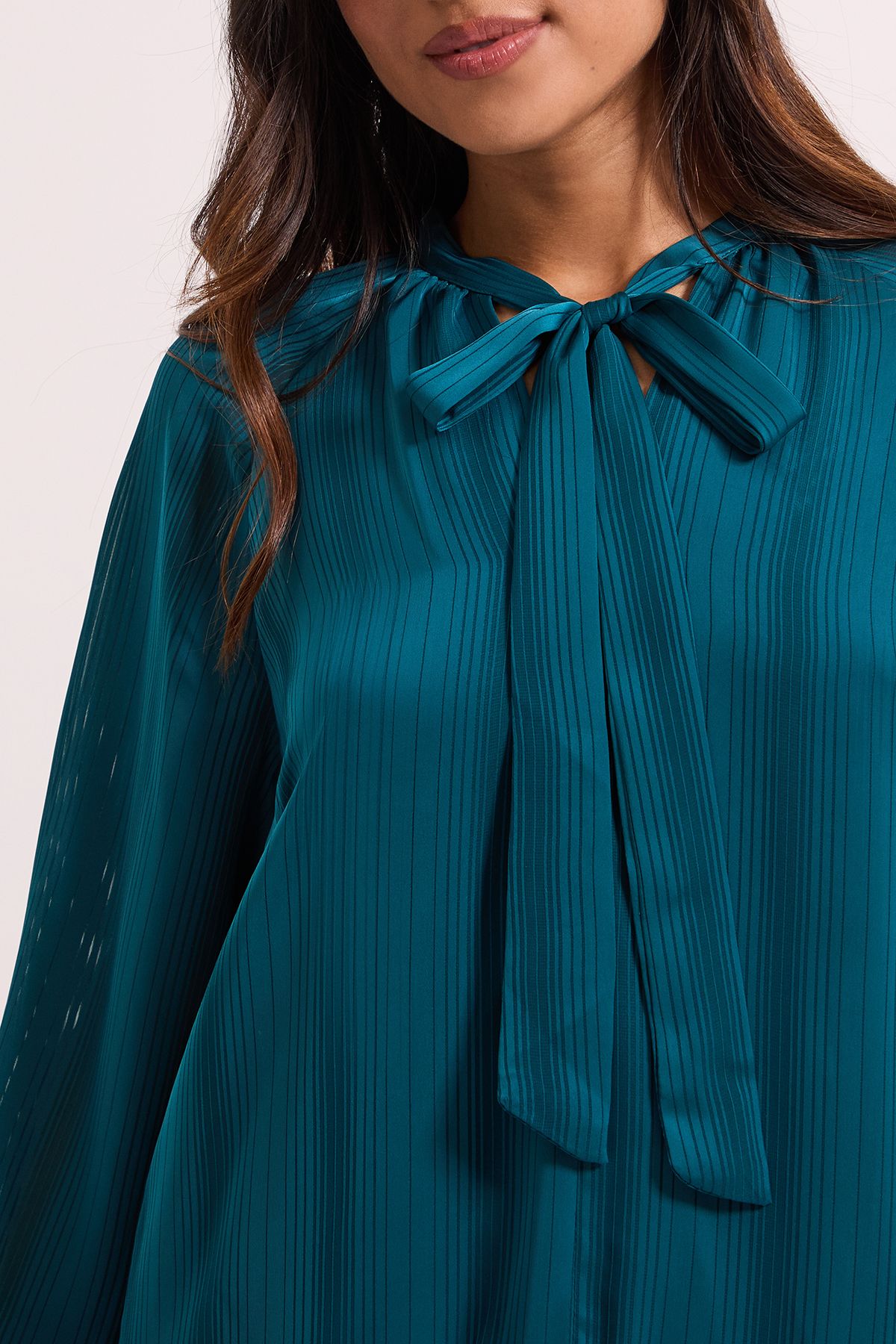 Dorothy Perkins Petite Tie Neck Satin Burnout Tiered Smock Dress Teal image 5