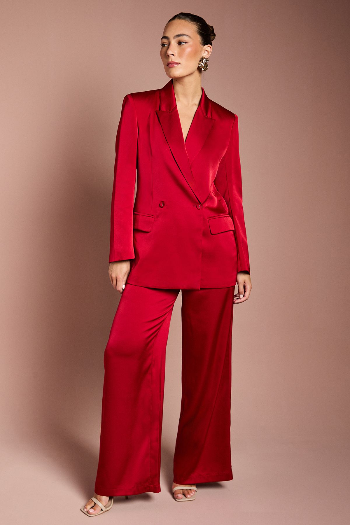 Coast Satin Double Breasted Blazer Burgundy image 2