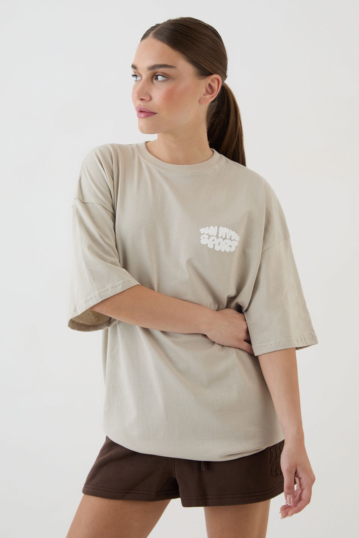 DSGN Studio DSGN Studio Sport Bubble Print Oversized T-shirt Stone