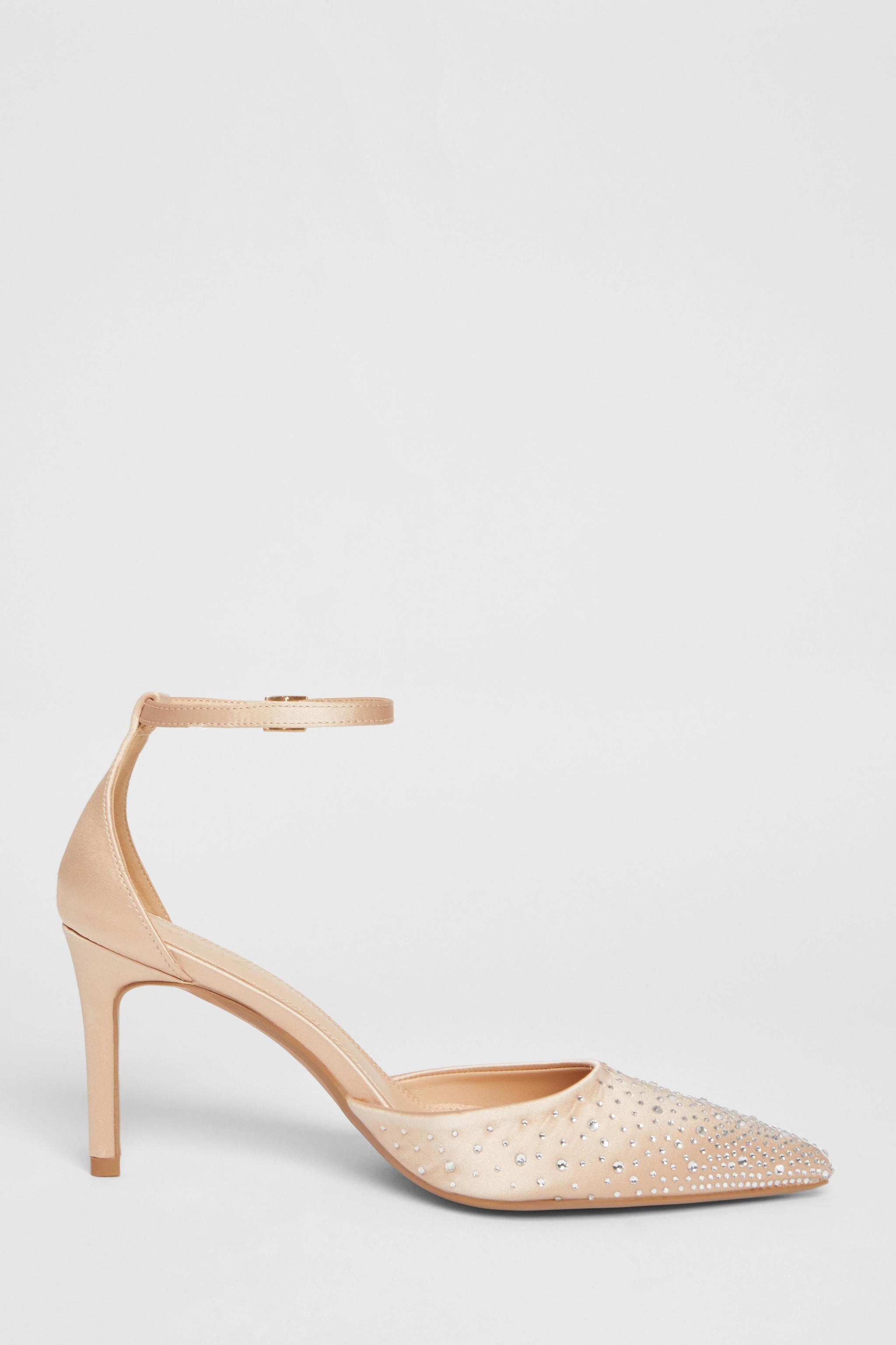 Quiz Off White Diamante Satin Court Heels image 5