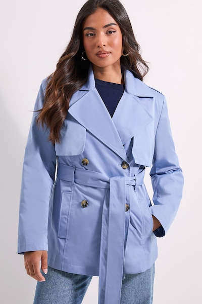 Dorothy Perkins Petite Double Breasted Belted Trench Coat Light Blue