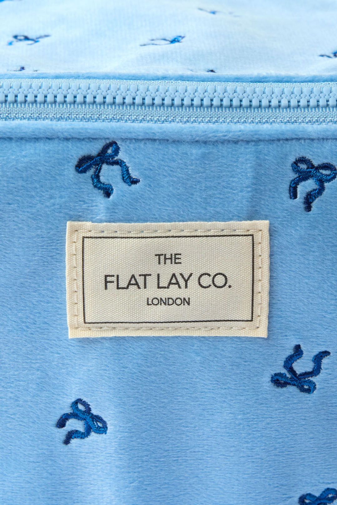 The Flat Lay Co Makeup Box Bag - Ditsy Bows Blue Embroidered Velvet Multi image 5