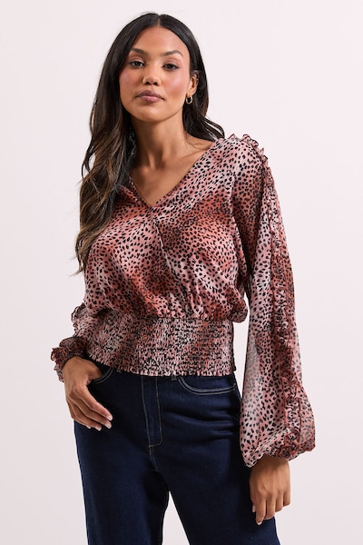 Dorothy Perkins Animal Wrap Detail Shirred Hem Top Animal