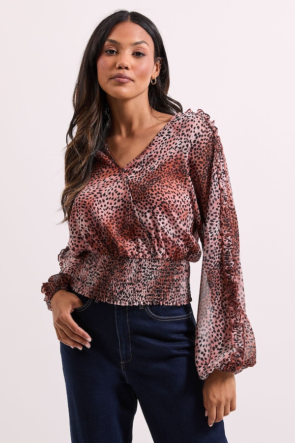 Dorothy Perkins Animal Wrap Detail Shirred Hem Top Animal