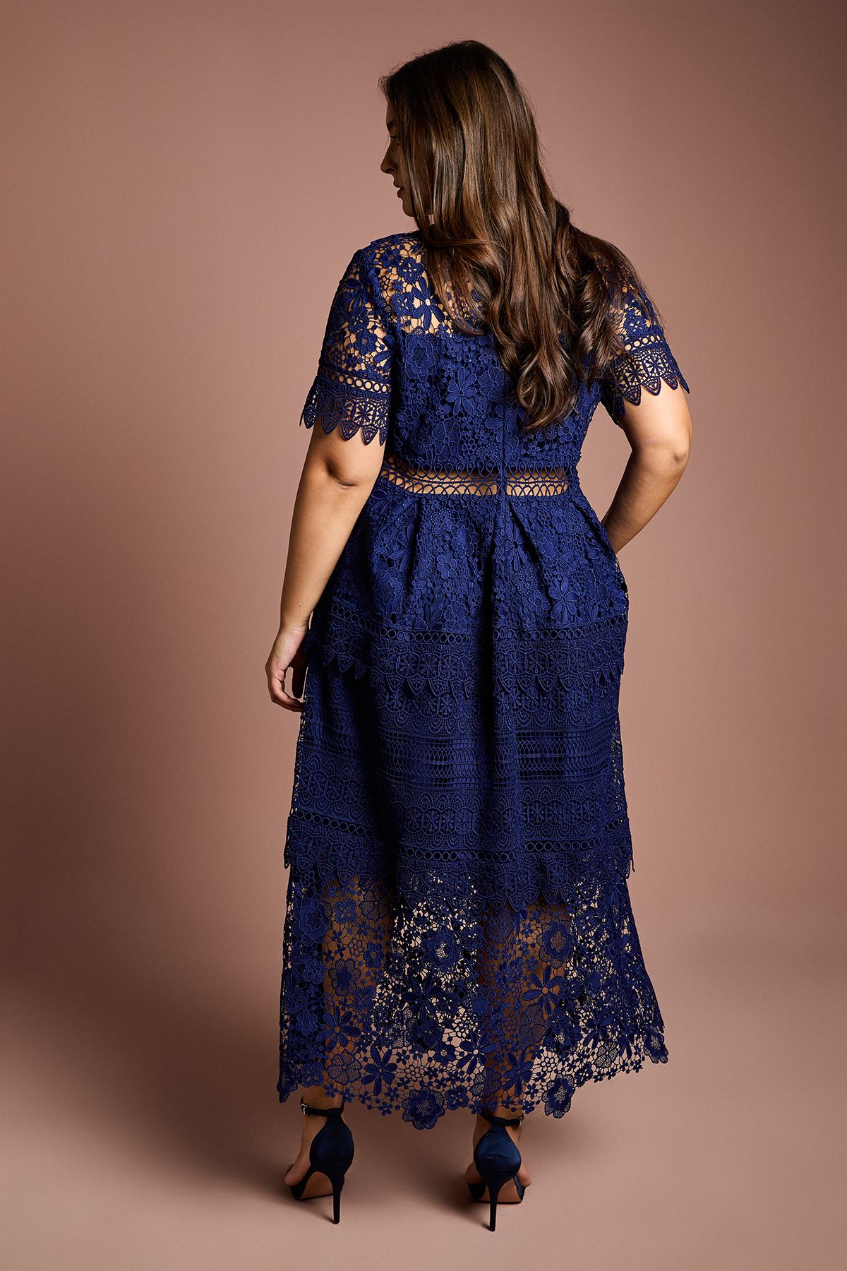 Coast Plus Short Sleeve Lace Midi Dress Navy image 3
