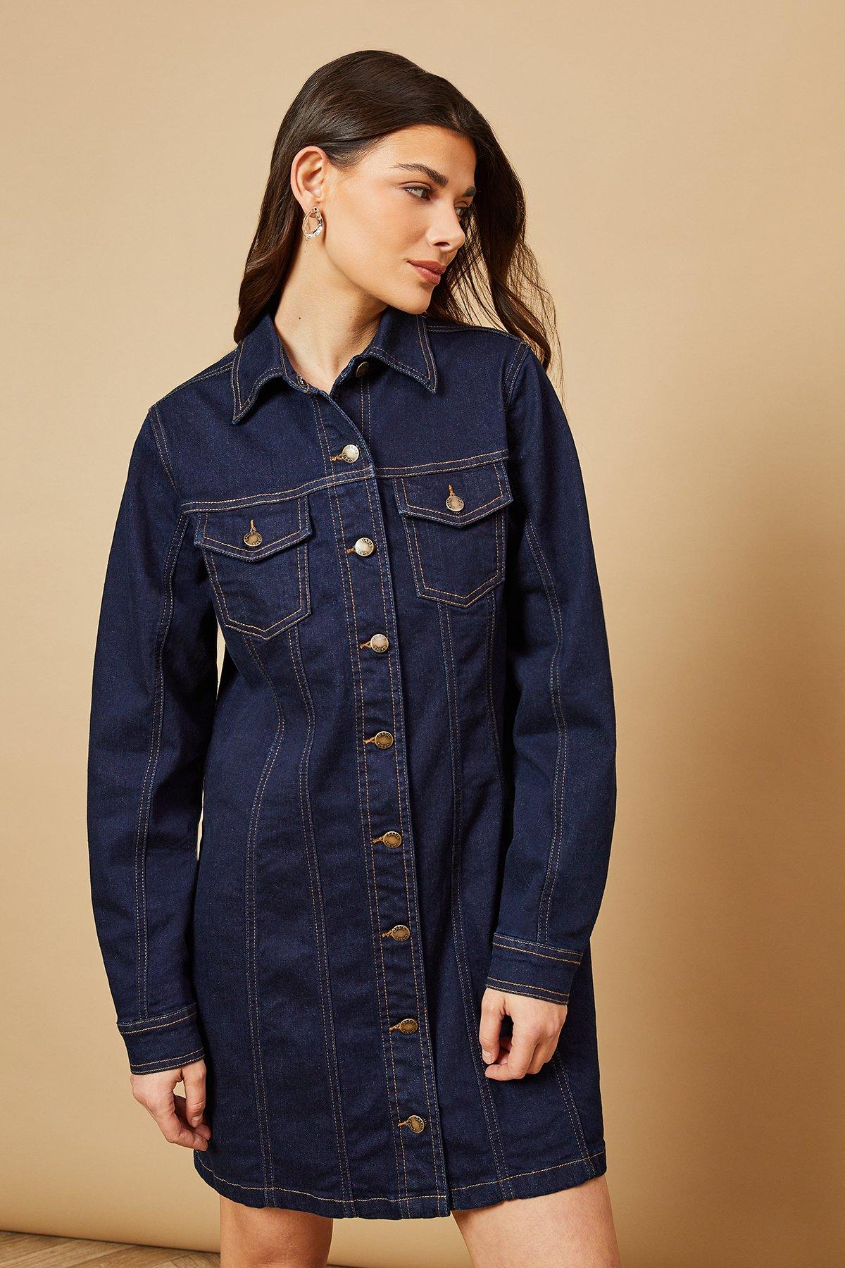 Oasis Long Sleeve Fitted Denim Mini Dress Indigo