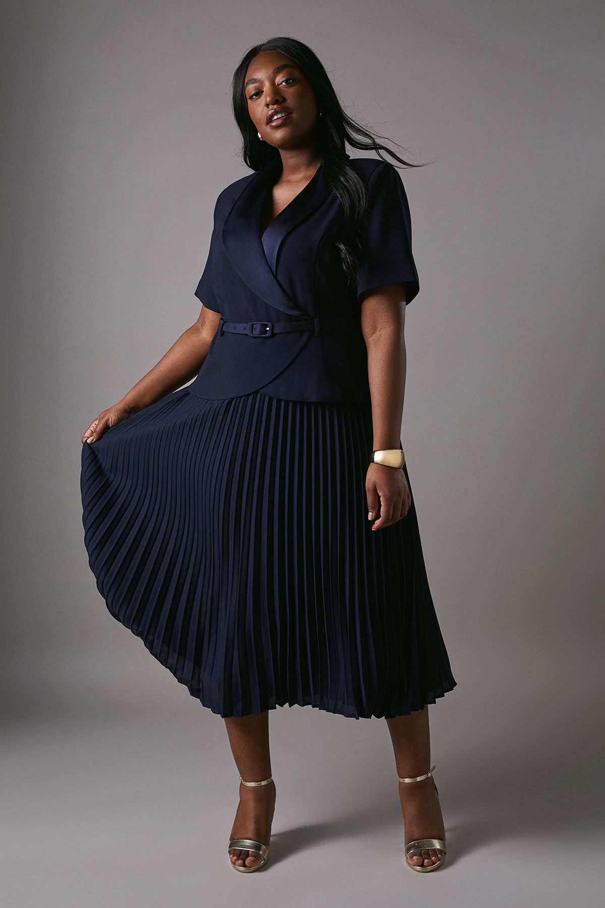 Coast Plus 2 In 1 Wrap Dress With Pleated Skirt Navy image 1