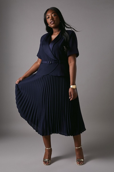 Coast Plus 2 In 1 Wrap Dress With Pleated Skirt Navy