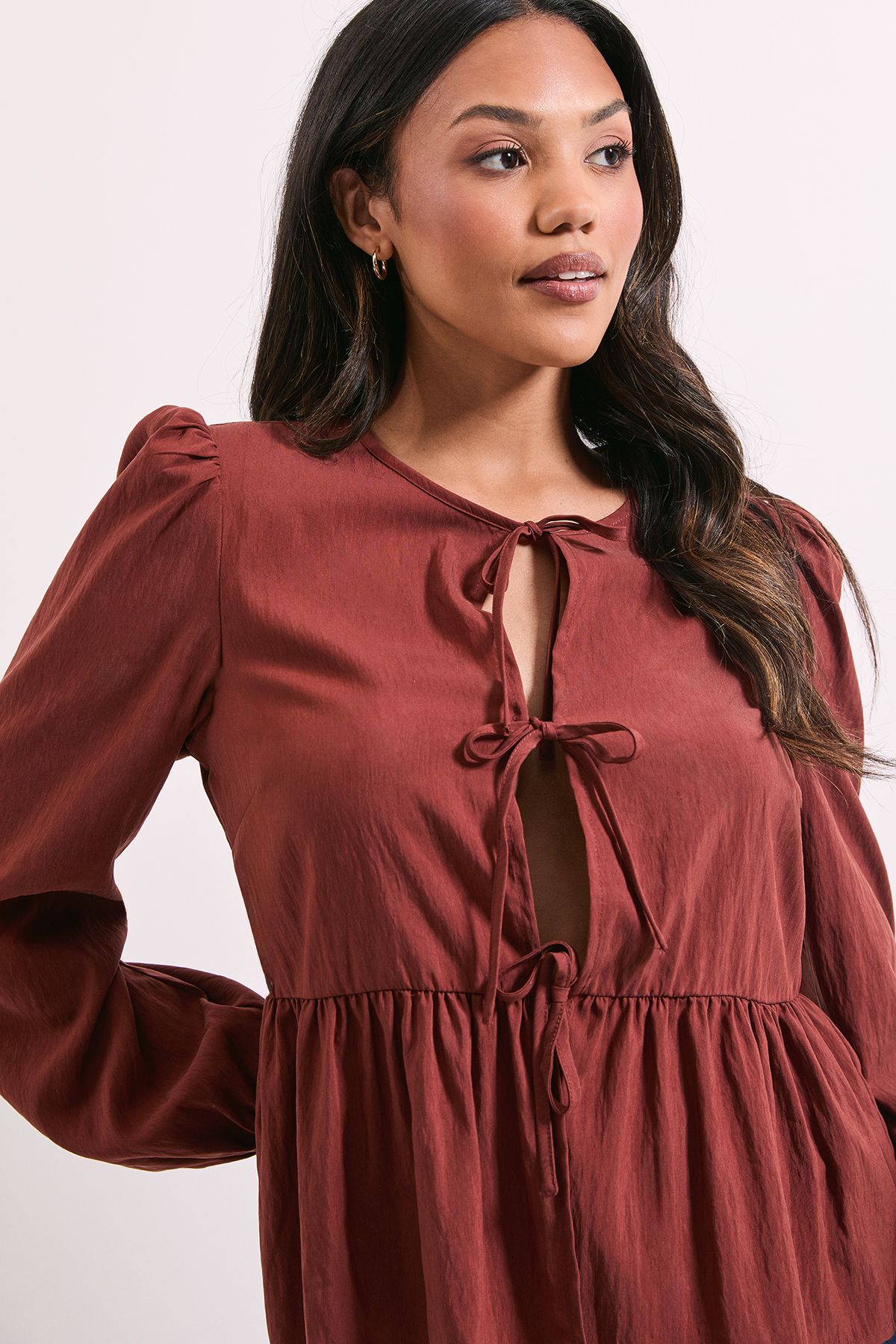 Dorothy Perkins Tie Front Long Sleeve Blouse Burgundy image 4