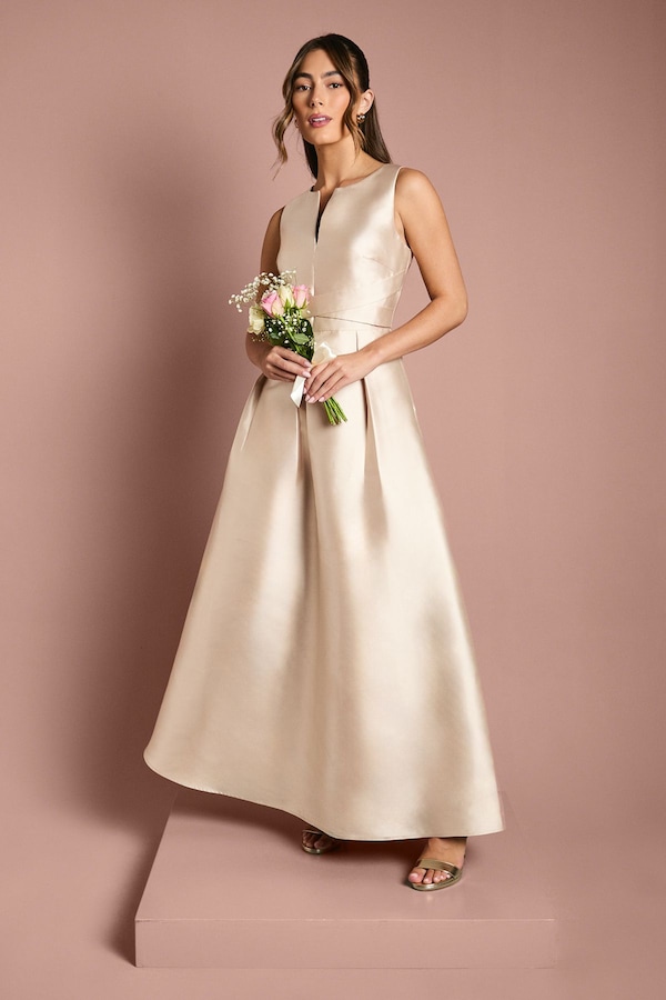 Coast Twill Notch Neck Neck Fit And Flare Bridesmaid Dress Champagne