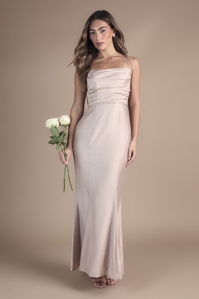 Coast Satin Strappy Cowl Neck Bridesmaid Dress Blush