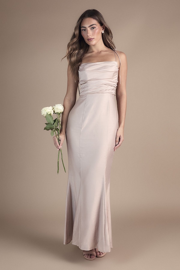 Coast Satin Strappy Cowl Neck Bridesmaid Dress Blush