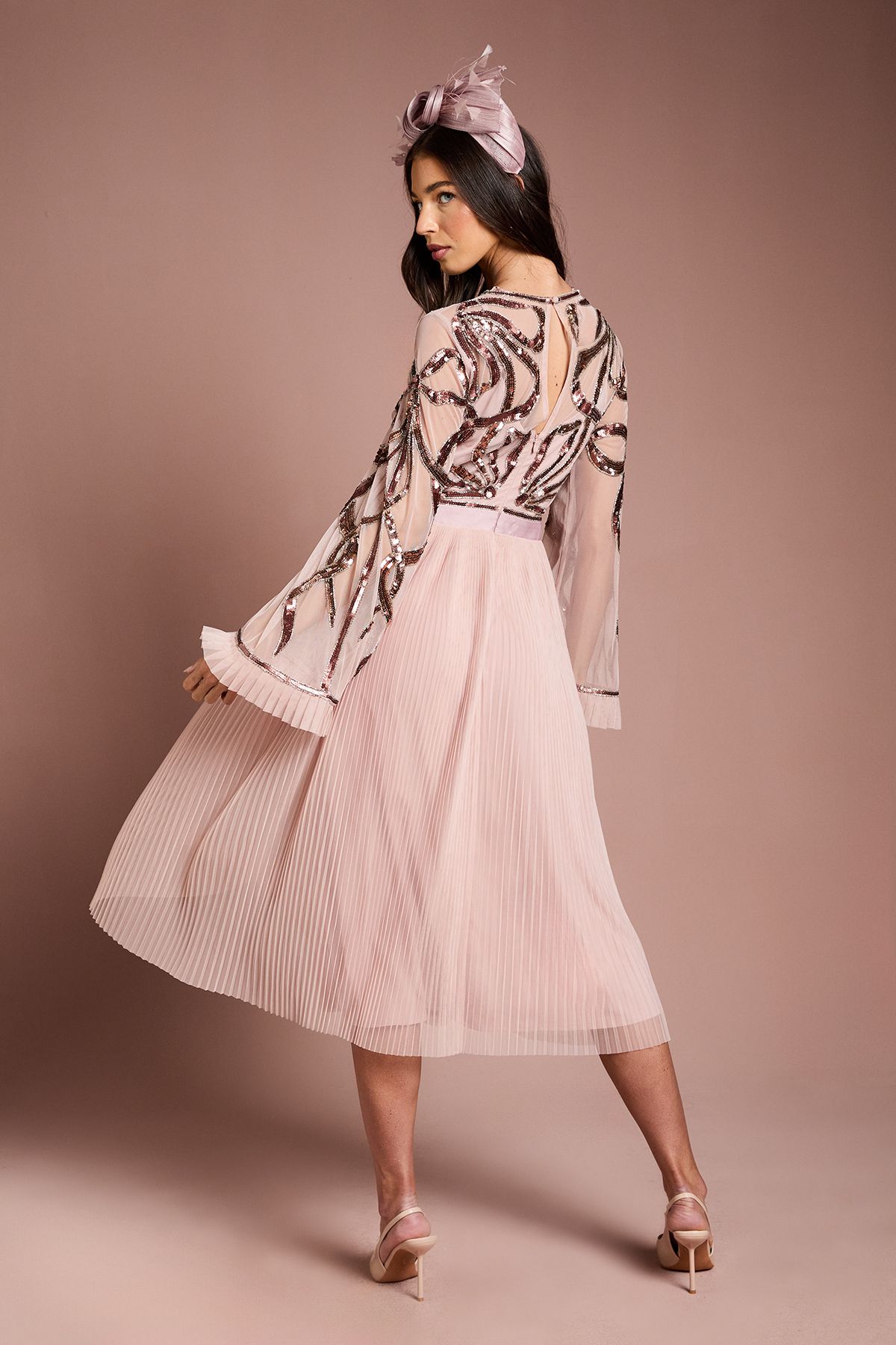 Coast Lisa Tan Bow Embellished Long Sleeve Midi Dress Antique Rose image 3