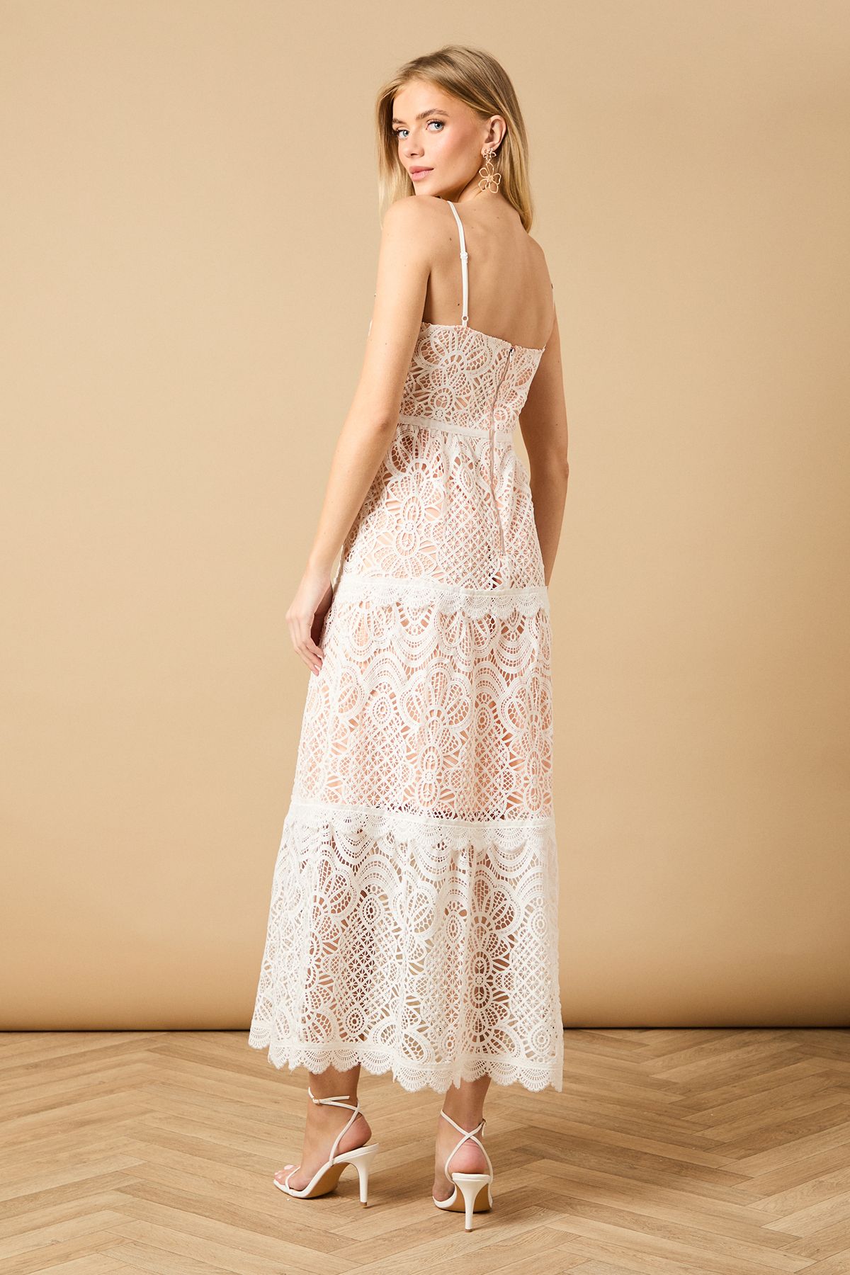 Oasis Occasion Lace Strappy Midi Dress Ivory image 4
