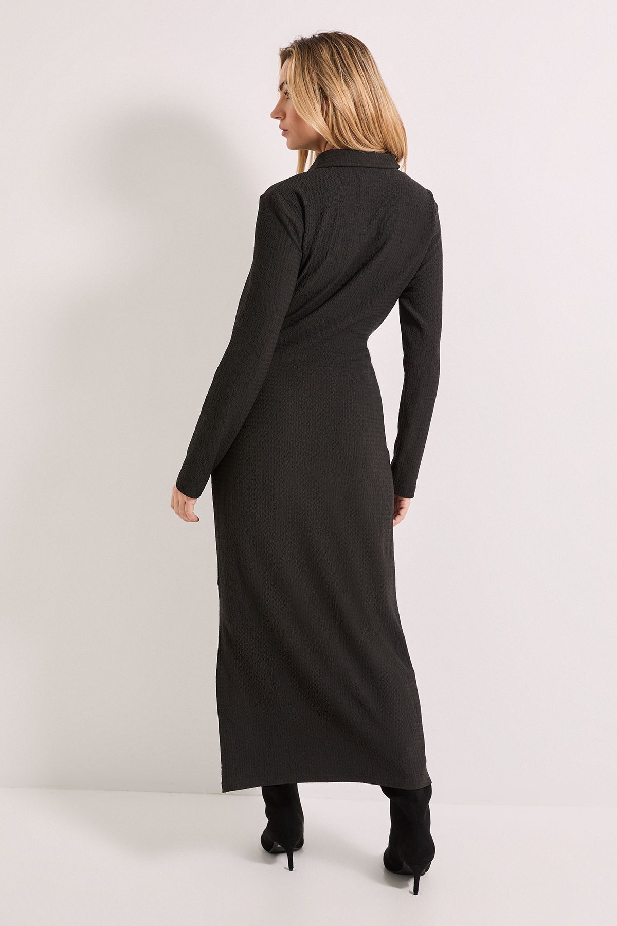Dorothy Perkins Collar Detail Jersey Long Sleeve Midi Dress Black image 3