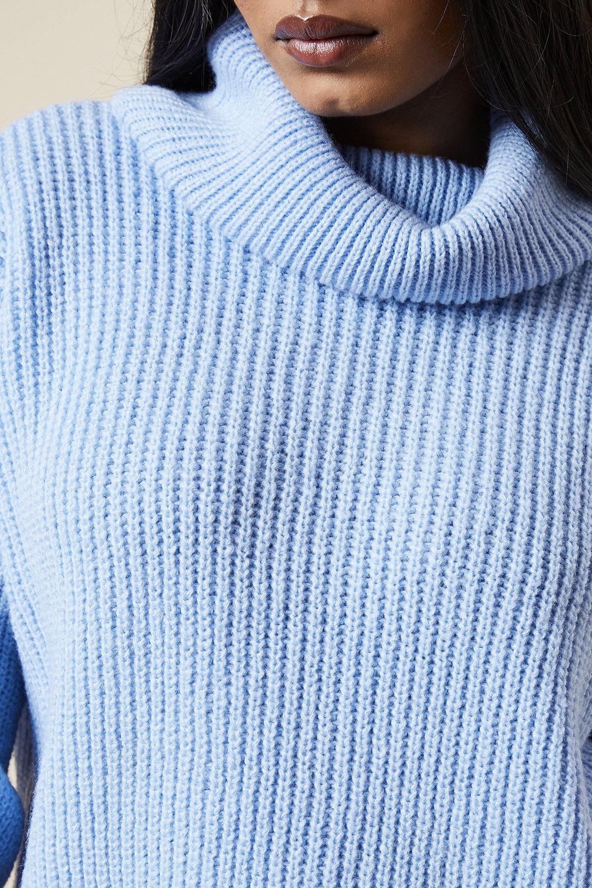Dorothy Perkins Petite Longline Roll Neck Chunky Jumper Blue image 5