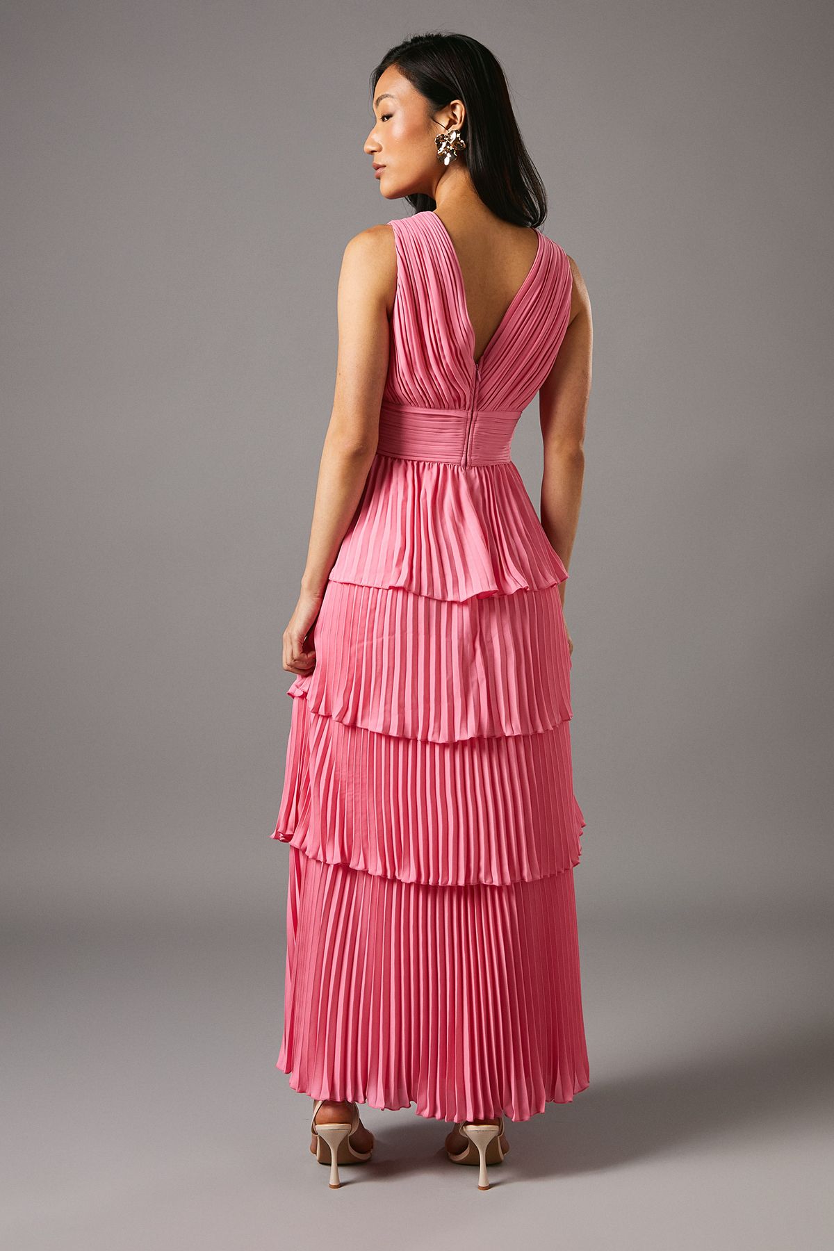 Coast Pleated Tiered Plunge Neck Dress Pink image 3