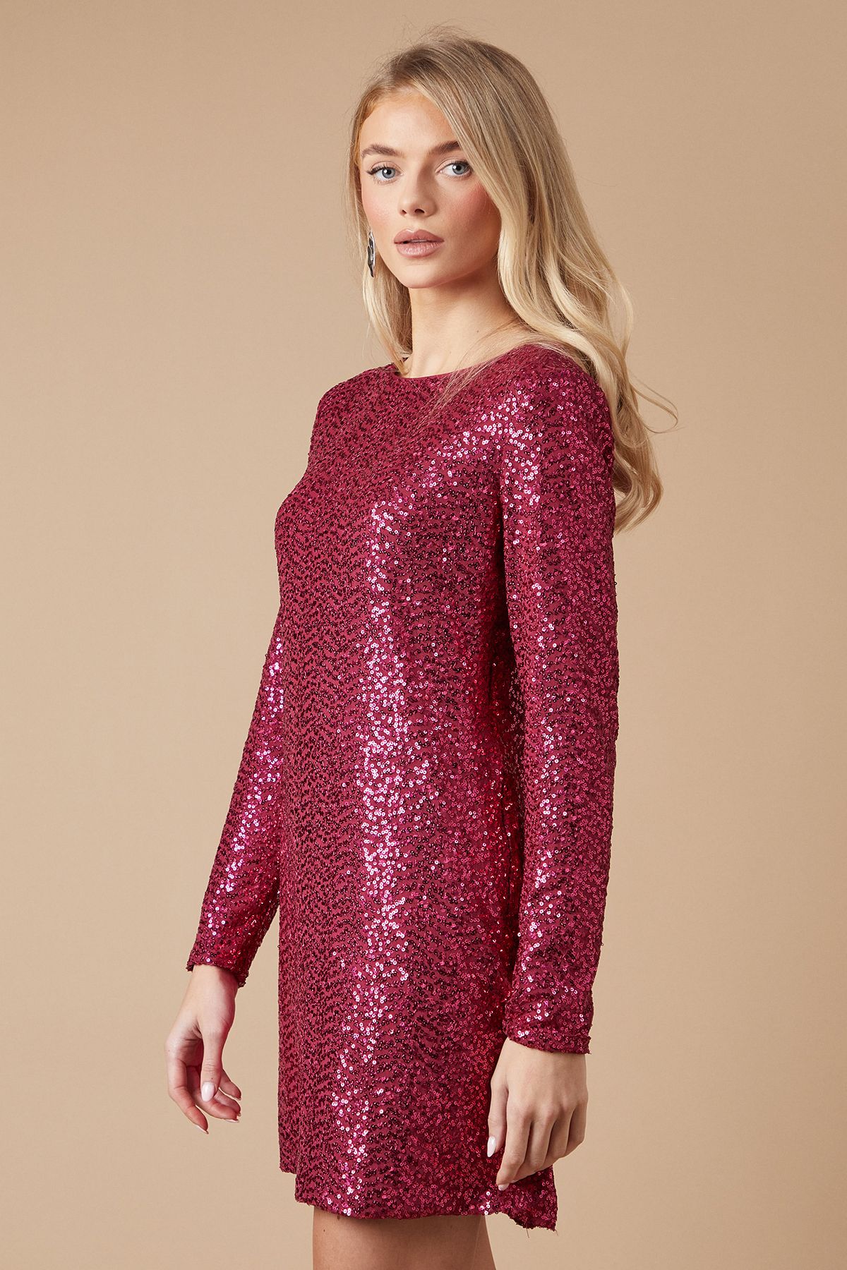 Oasis Sequin Bow Mini Dress Pink image 2