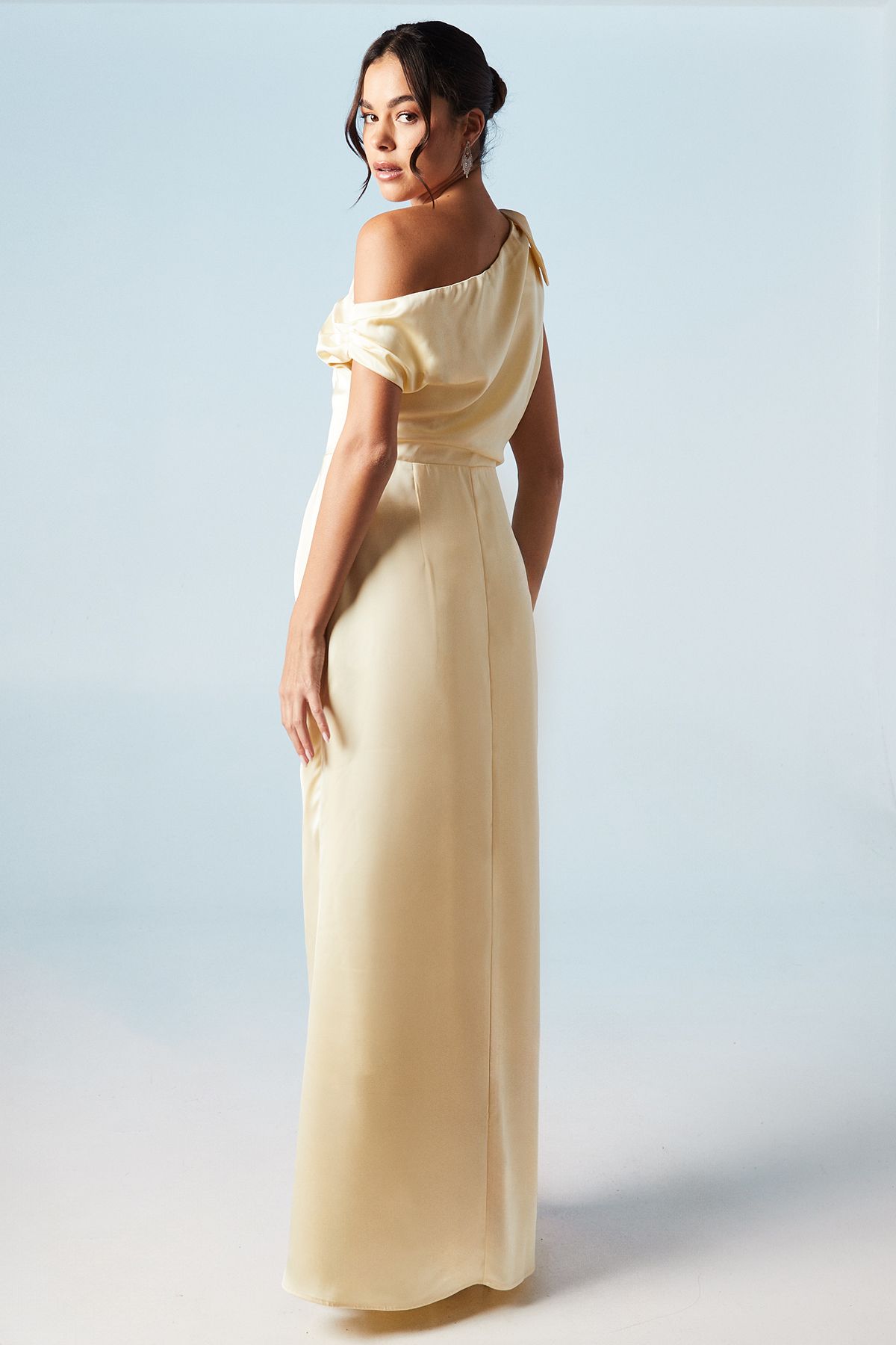 Coast Fallen Shoulder Bow Detail Bridesmaid Maxi Dress Lemon image 3
