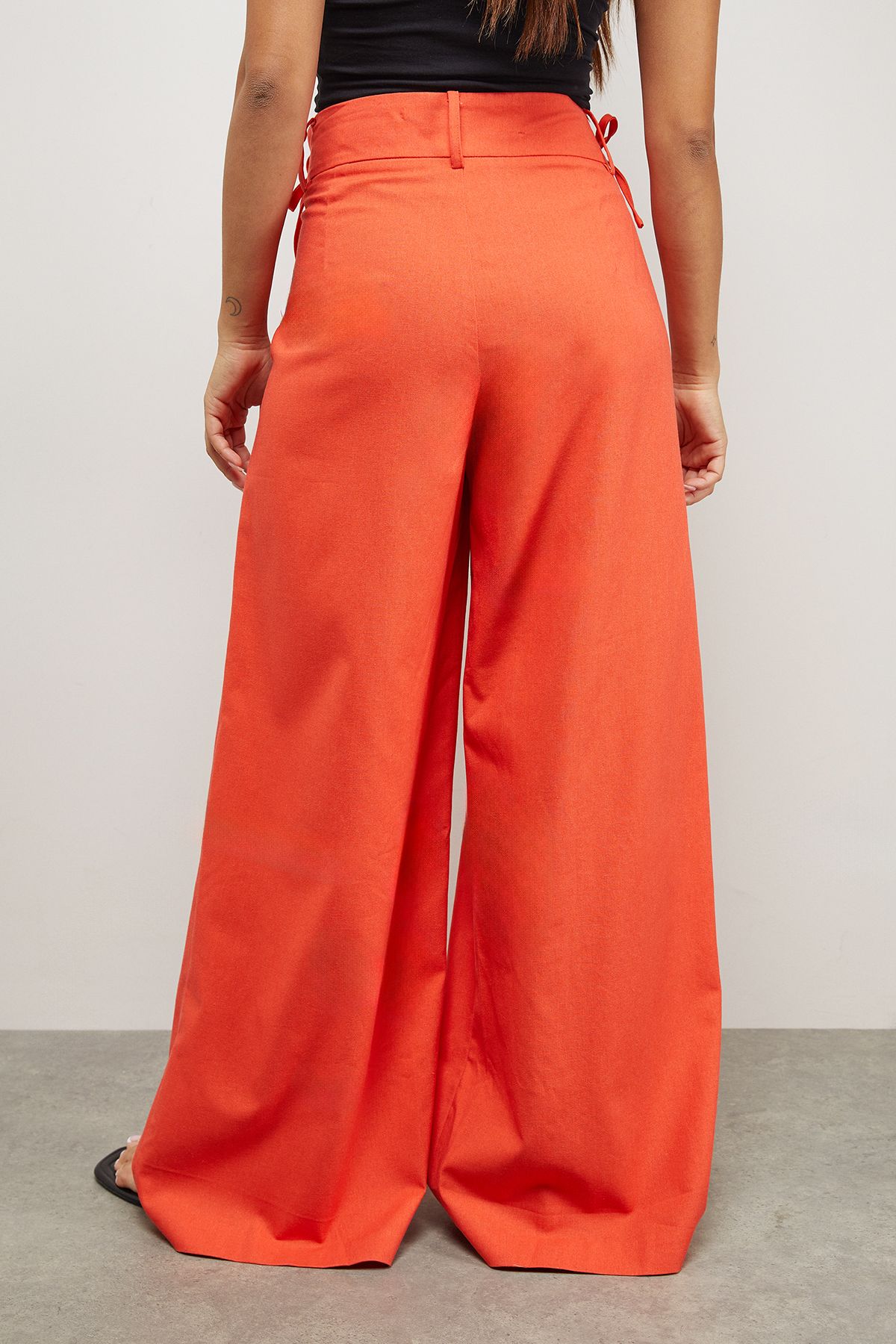 Warehouse Petite Linen Blend Tailored Trouser Orange image 3