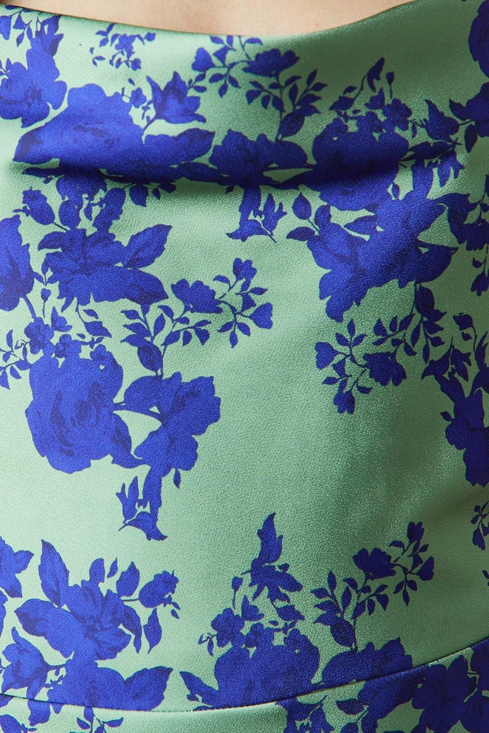 Oasis Occasion Floral Cold Shoulder Satin Maxi Dress Green image 5