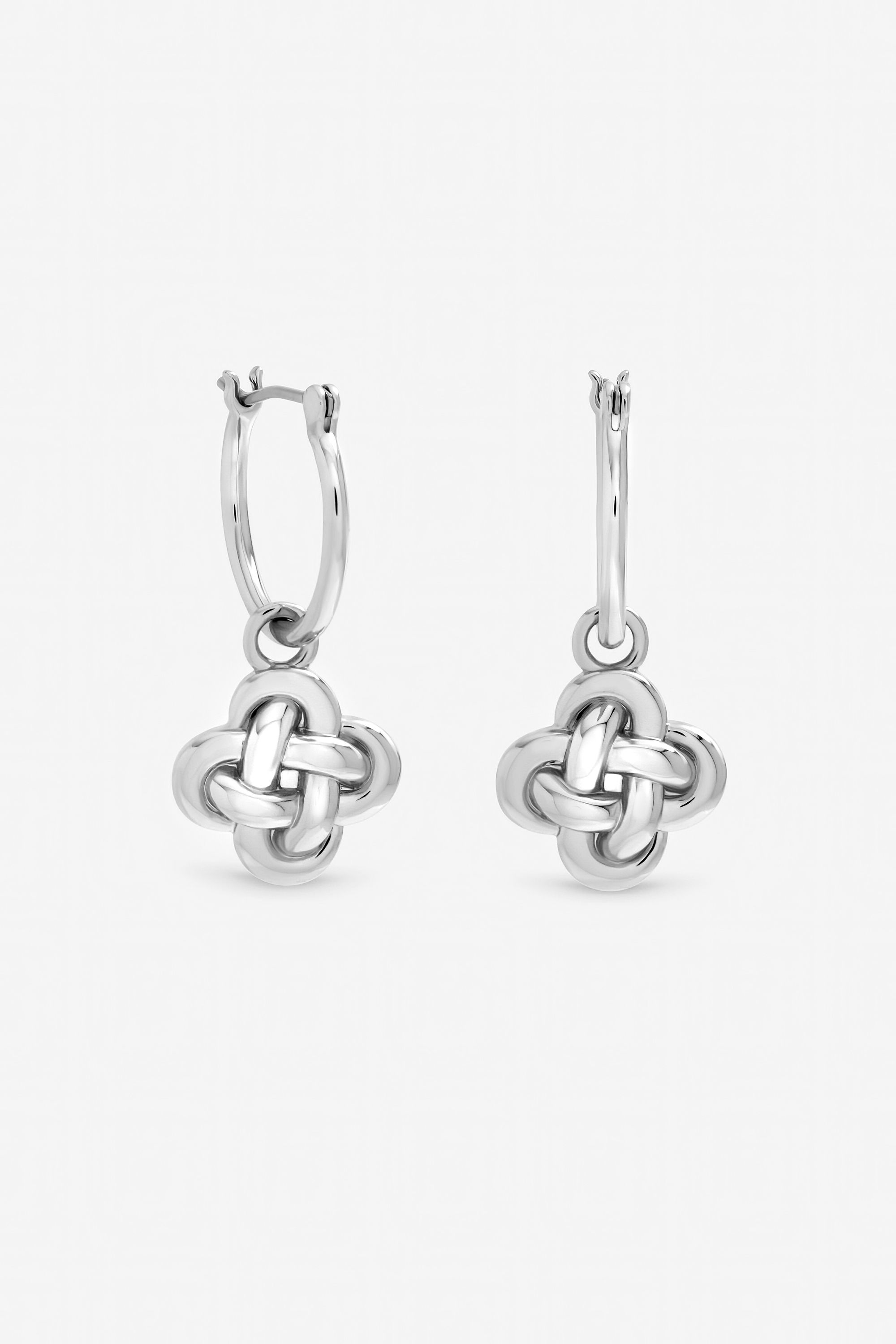 Inicio Silver Plated Polished Knotted Clover Huggie Earrings - Gift Pouch image 1
