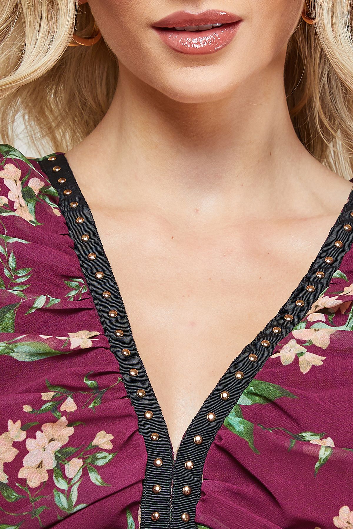 Oasis Printed Statement Shoulder Ruched Body Mini Dress Floral image 5