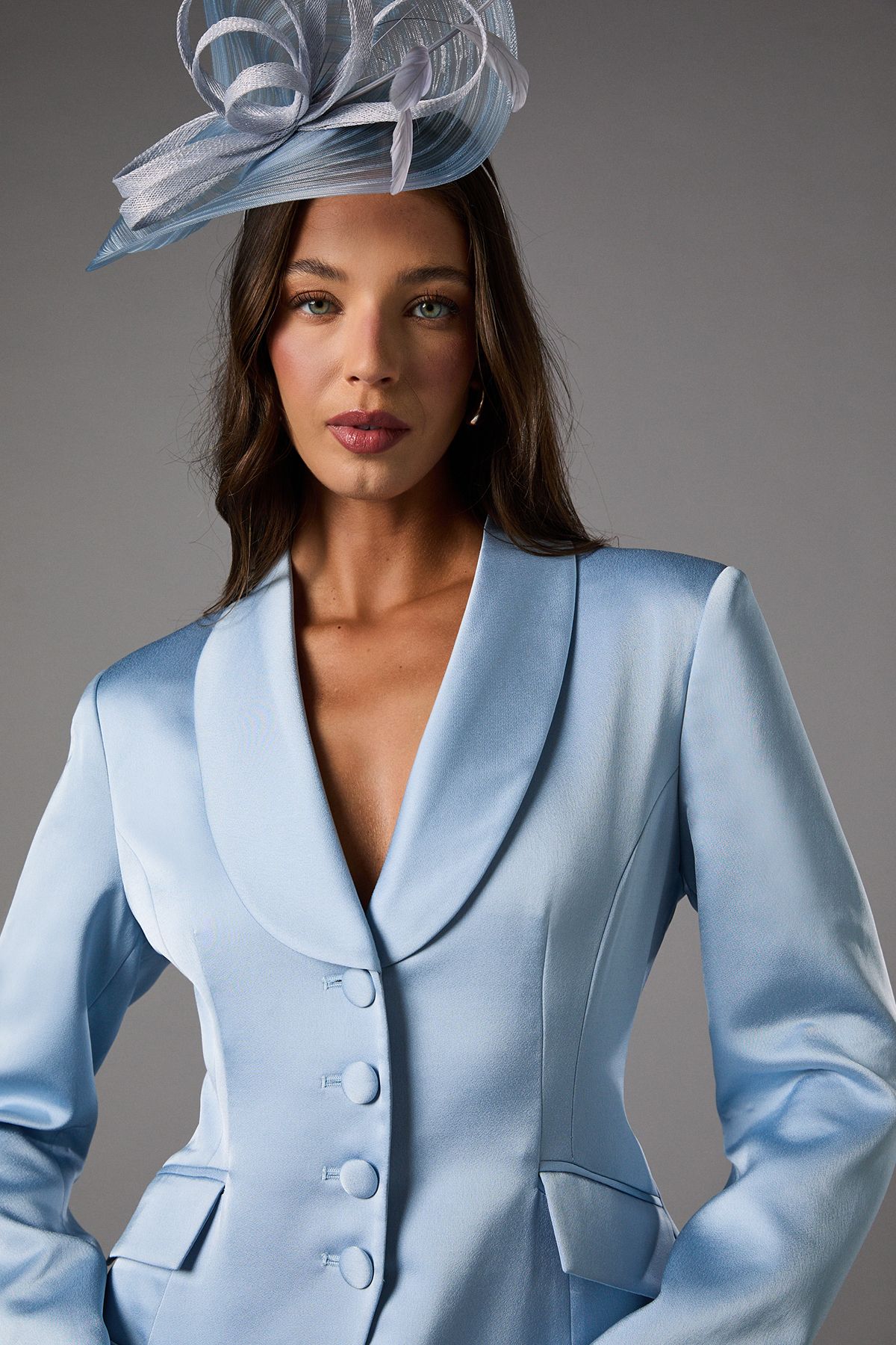 Coast Waisted Jacket With Satin Lapel Dusty Blue image 4