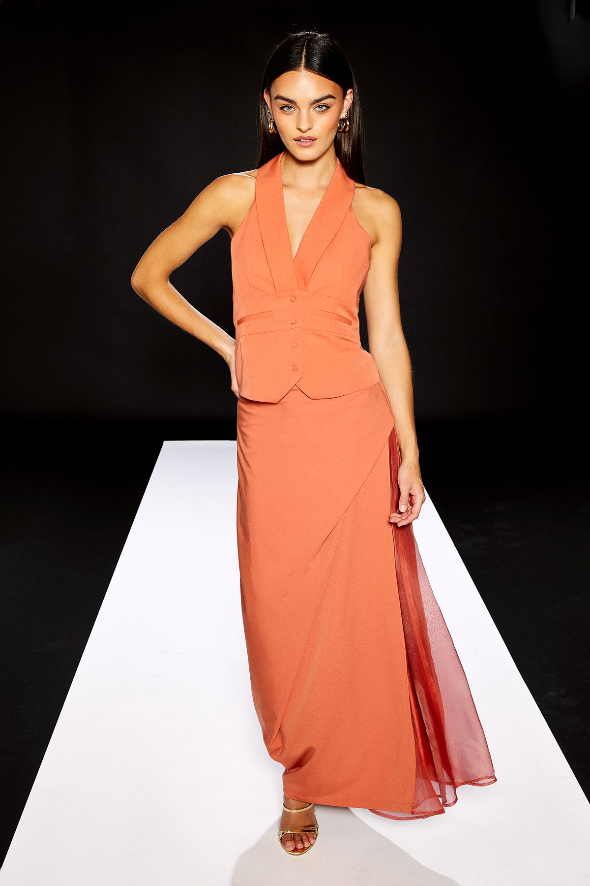 RUNWAY 1.8.1.8 Runway 1.8.1.8 Organza Panelled Waistcoat Orange image 3