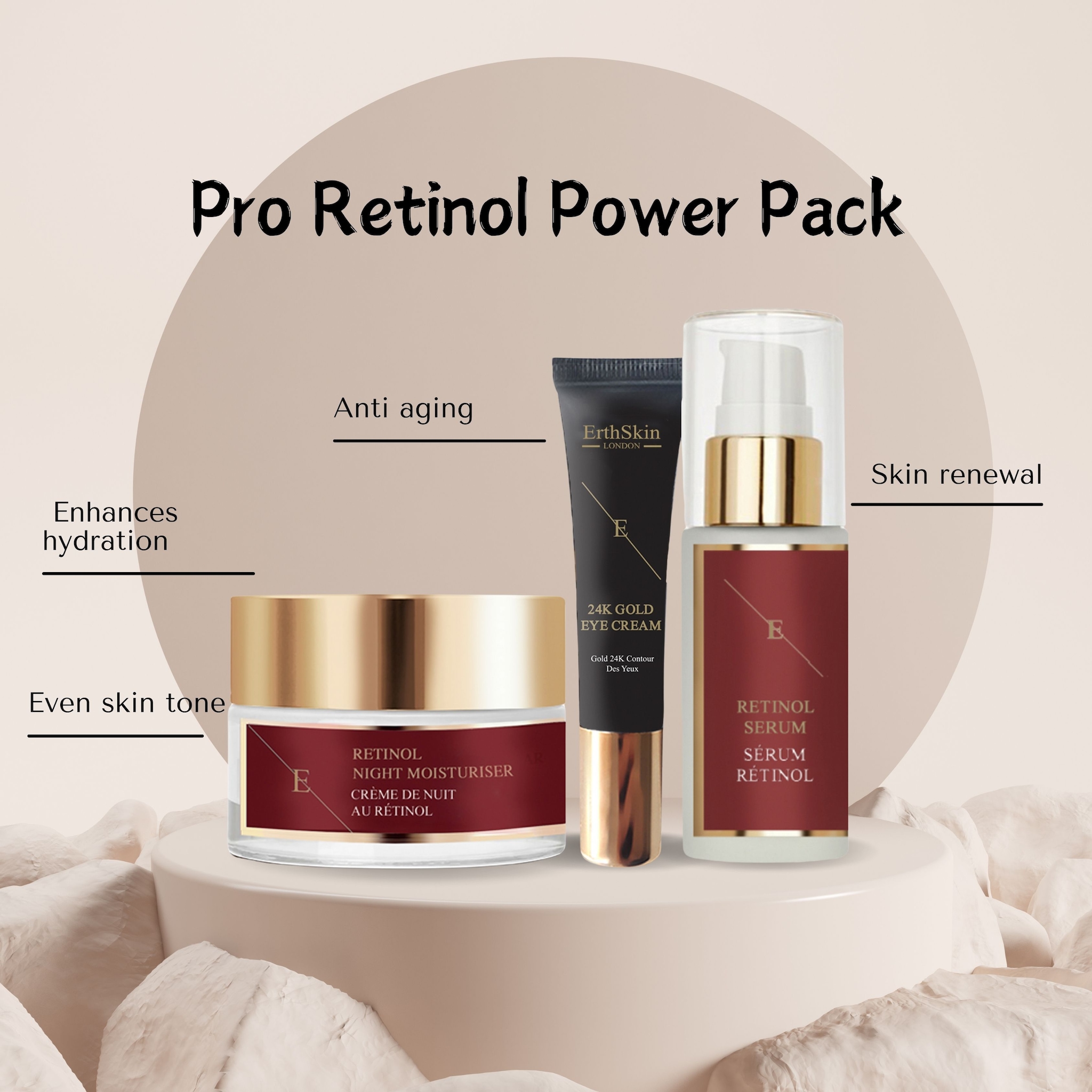 Erth Skin London Retinol Trio: Serum60ml , Night Cream 50l + 24k Eye Cream 20ml image 2