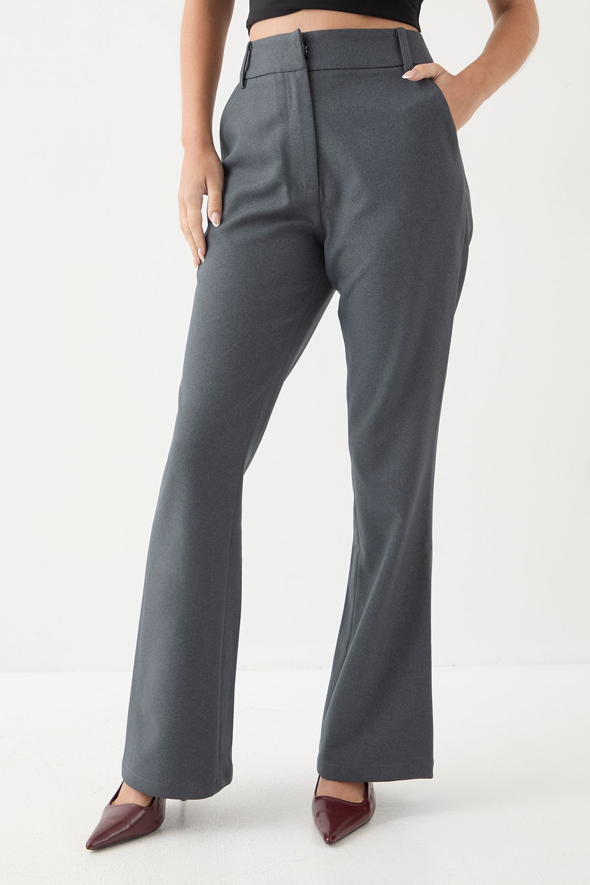 MissPap Premium Tailored Skinny Flare Trousers Grey image 2