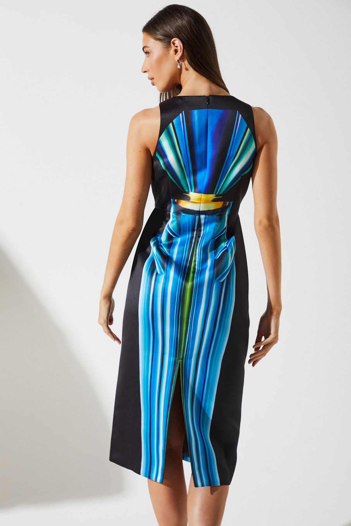 Coast Printed Satin Pencil Midi Dress Black image 3