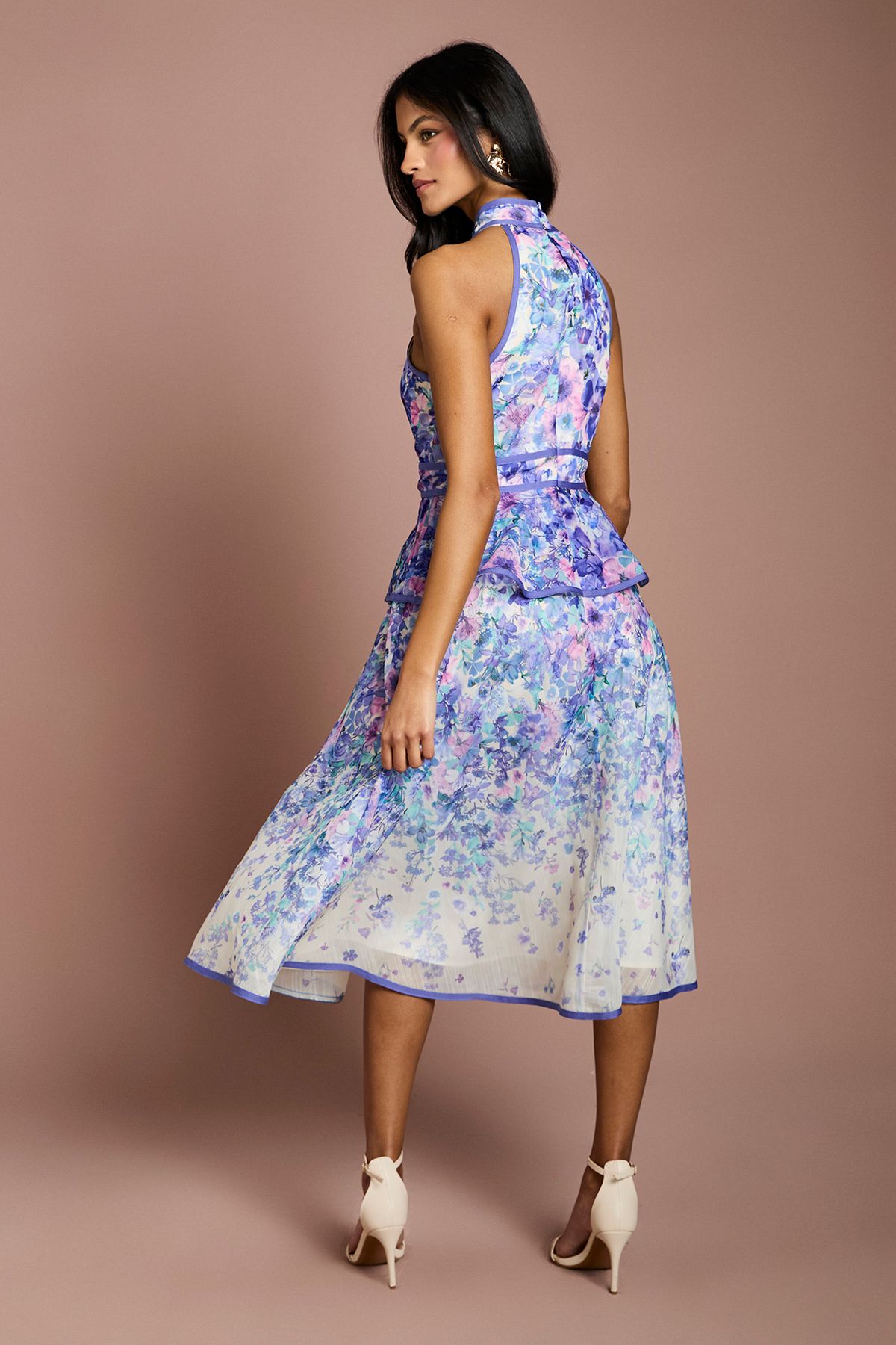 Coast Petite Placement Print Organza Halterneck Midi Dress Ivory image 3