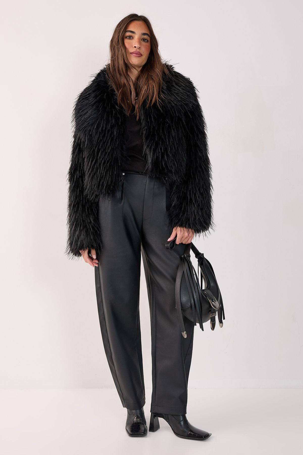 NastyGal Multi Faux Fur Cropped Coat Black image 2