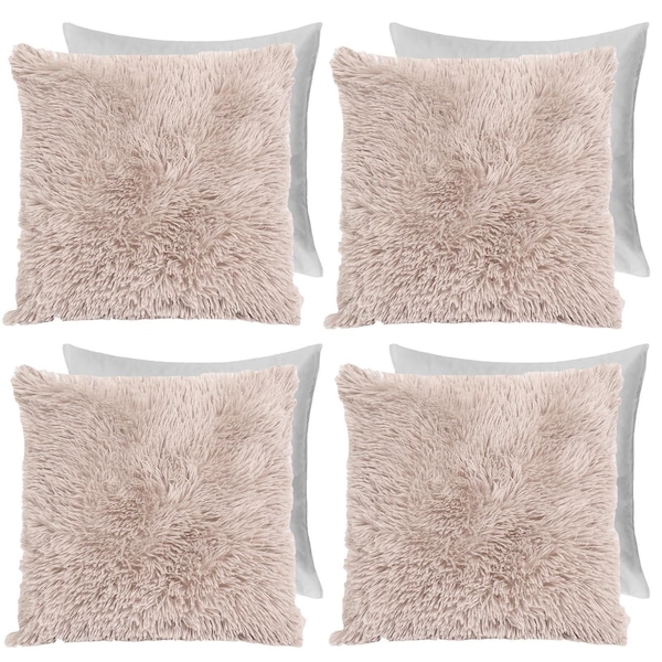 OHS Set of 4 Soft Fluffy Shaggy Square Filled Cushion Covers