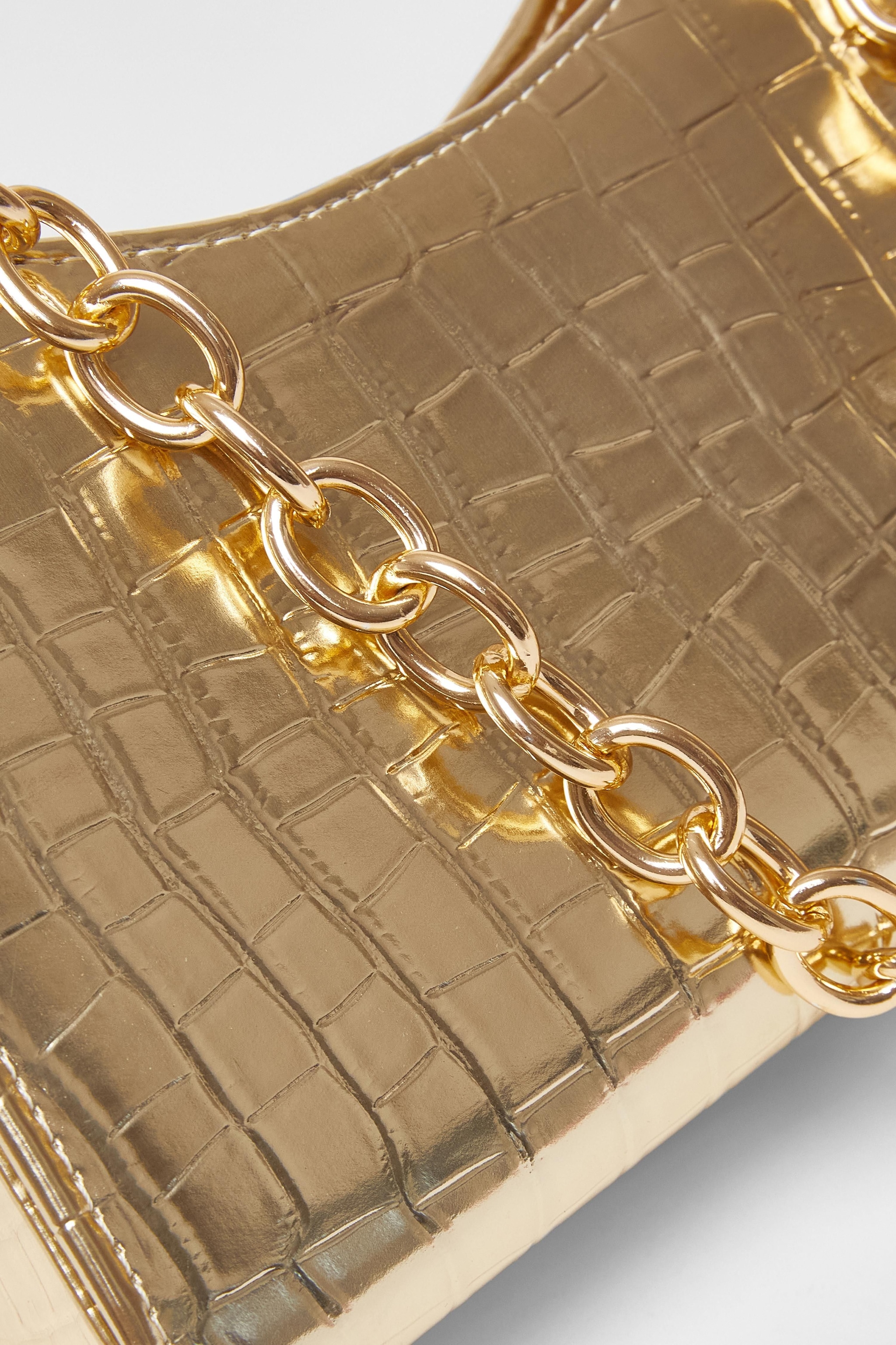 Quiz Gold Croc Chain Strap Shoulder Bag image 5