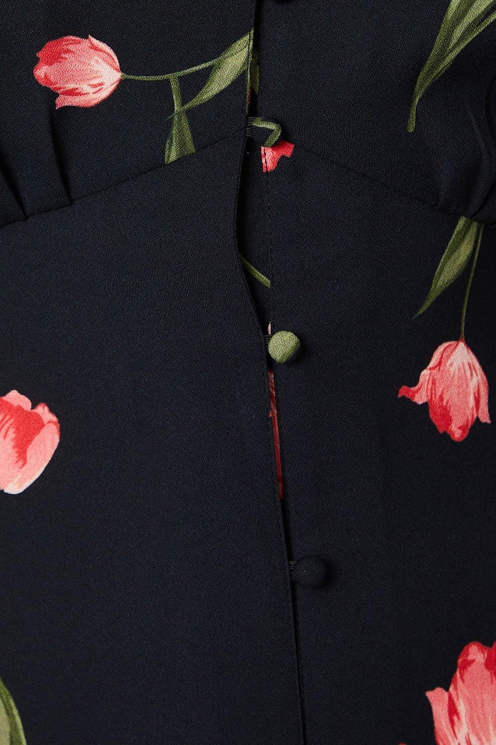 Dorothy Perkins Black Floral Button Through Midi Dress Black image 5