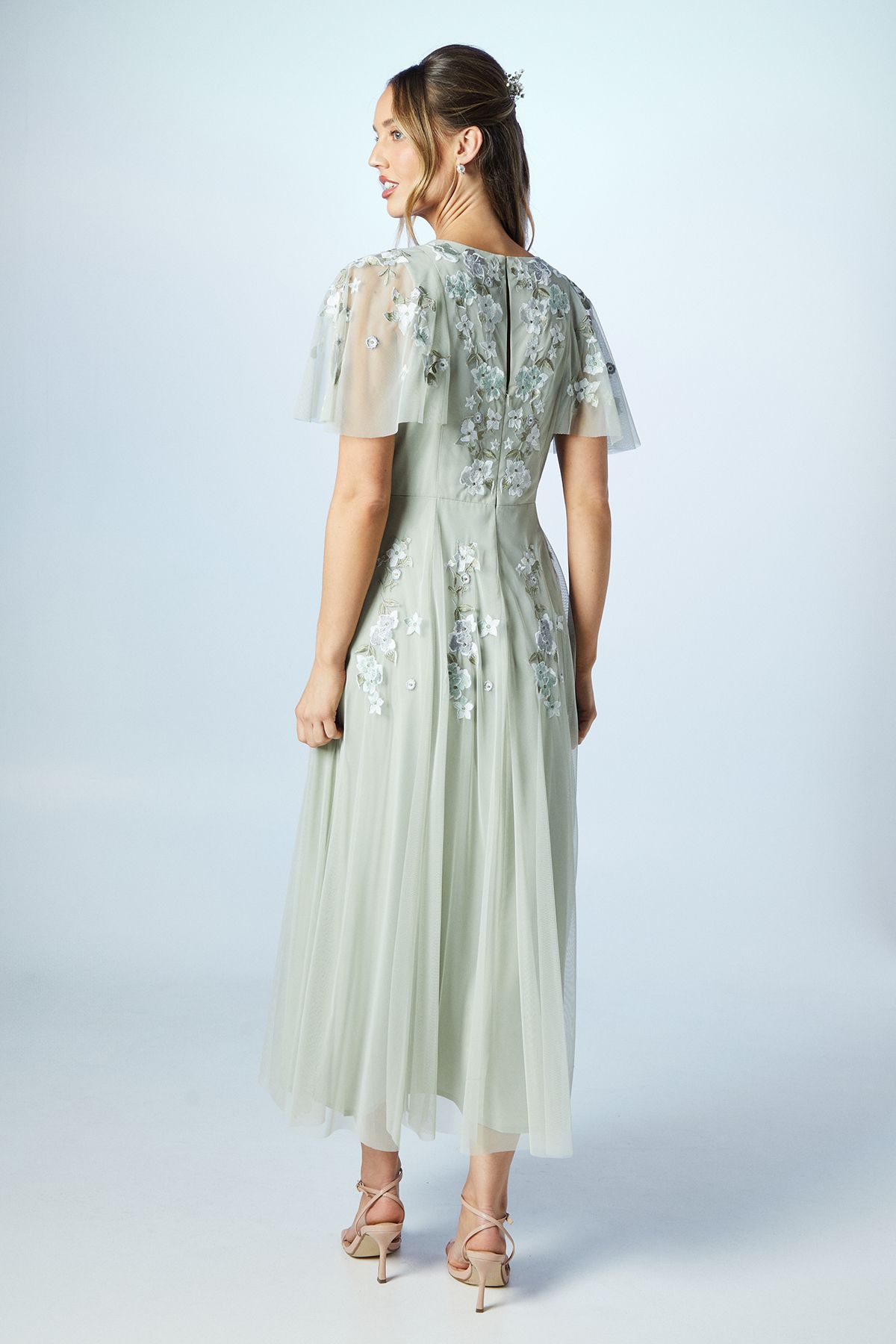 Coast Spring Floral Embroidered Mesh Bridesmaid Midi Dress Sage image 3