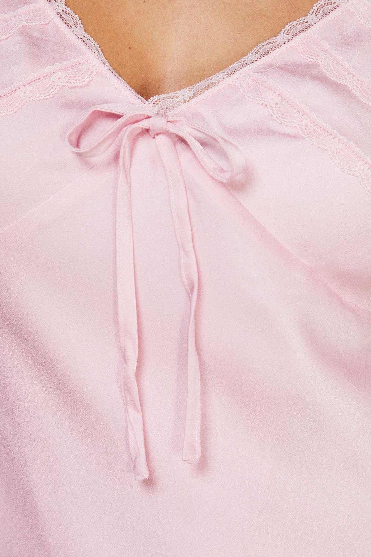 Warehouse Satin Lace Insert Puff Sleeve Midi Tea Dress Pale Pink image 5