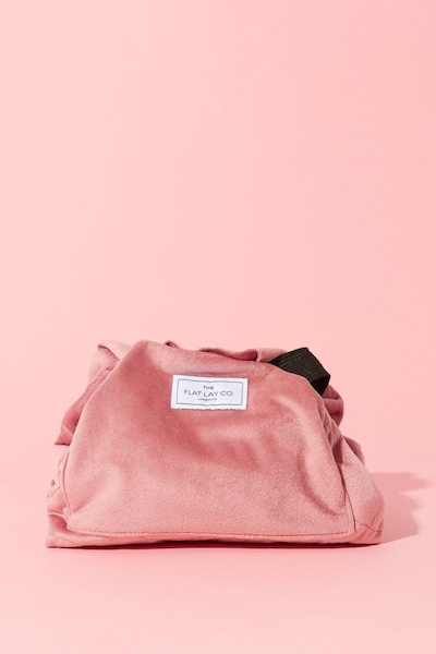 The Flat Lay Co Pink Velvet Open Flat Makeup Bag Pink